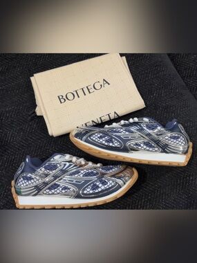 Bottega Veneta Men’s Navy, Silver & Gum Lace-Up Sneakers